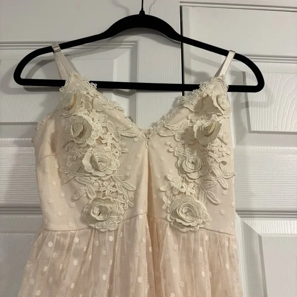 Entry Ivory Embroidered Maxi Dress with Sheer Polka Dot Overlay - Picture 4 of 15